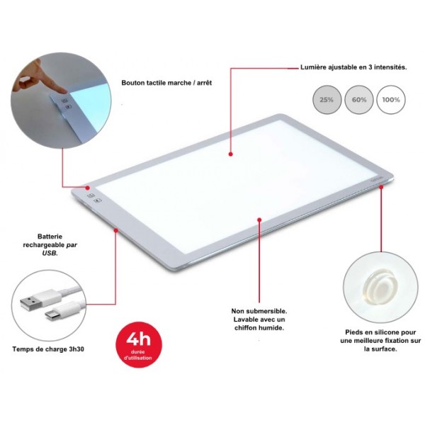 Base lumineuse 48 x 31.6 cm Ledpad 100%Chef sans plateau