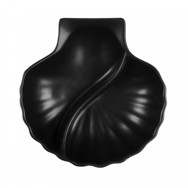 Assiette en grès noir mat Saint Jacques avec 2 compartiments 24 x 23 cm (x 6)