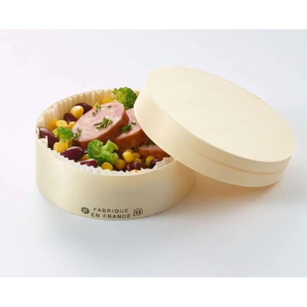 Boite à fromage en peuplier  25 cl avec caissette, Ø 10.5 Ht 3.8 cm (x 200)