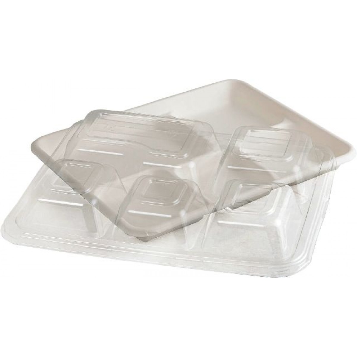 Boîtes Alimentaires Rectangulaires 2 Compartiments - Lot De 100, En Fibre De Canne Biodégradable | 25x15.5x4.8 Cm, Idéales Pour Sandwichs, Traiteur, Vente à Emporter