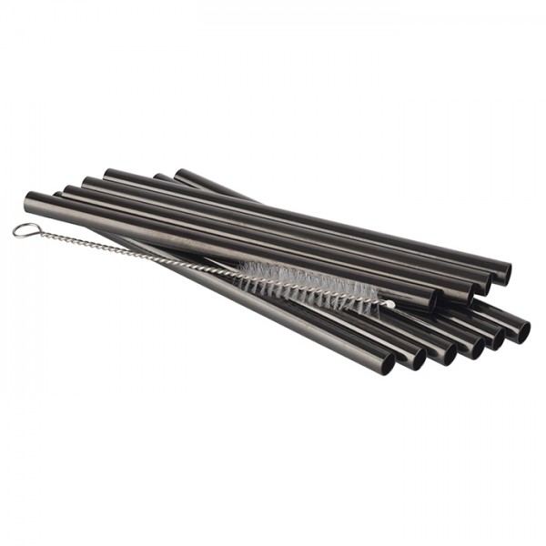 Paille en inox finition noire 15 cm (x 10 unités + 1 goupillon)