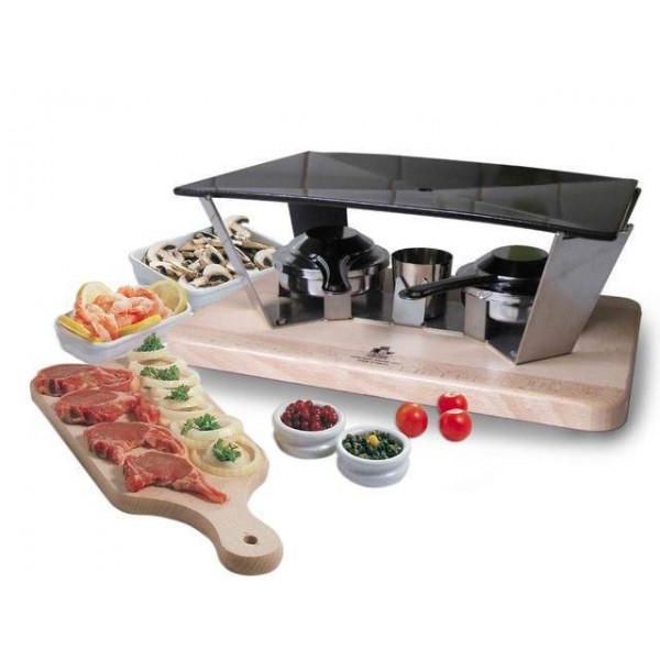 Plancha de table 30 x 20 cm, 4 personnes, socle en bois